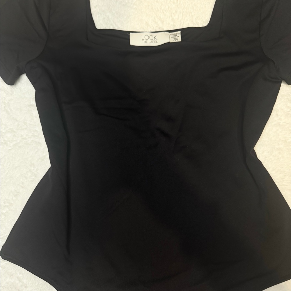 Black Short Sleeve Princess Neck Bodysuit - Picture 3 of 8